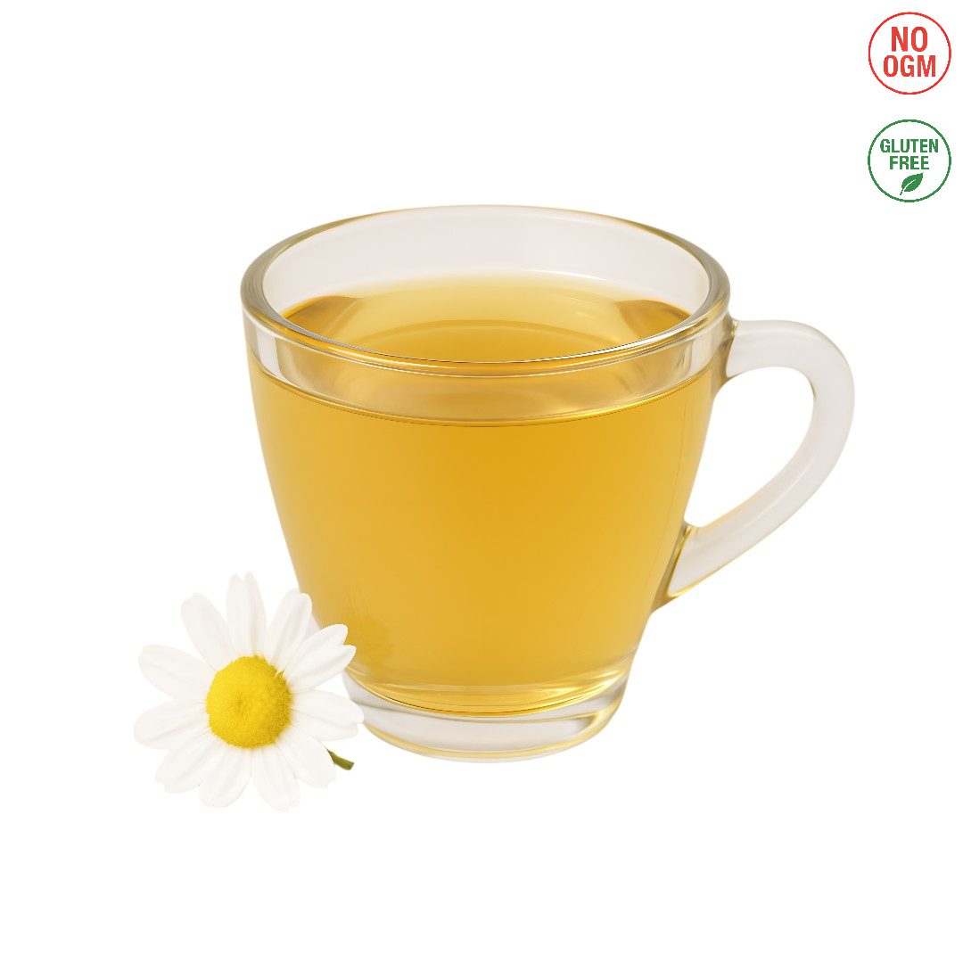 Tazza di camomilla calda preparata con polvere solubile A Putia Do Cafè