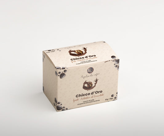Chicco d’Oro – Chicchi di caffè tostato e croccante ricoperti di cioccolato fondente, confezionati singolarmente. Snack raffinato di A Putia Do Cafè.